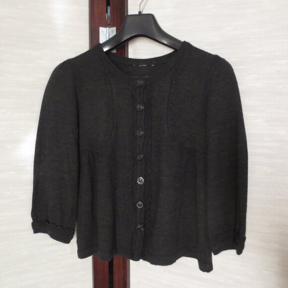 DELISTING SOON H&M Grey Wool Blend Button Cardigan Sweater with Ruffles - Picture 2 of 4